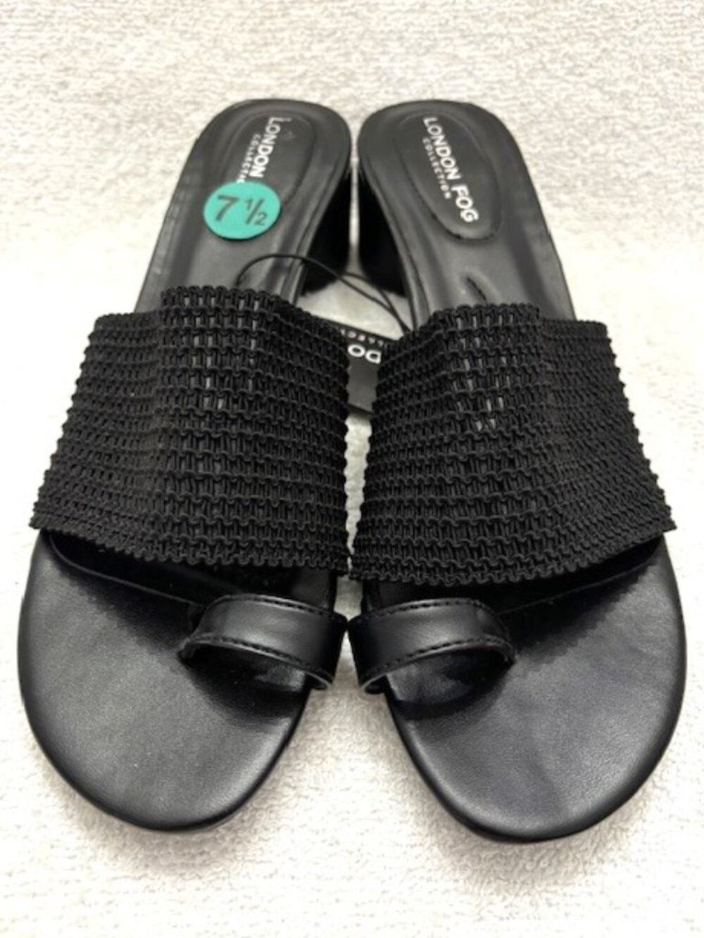 London Fog Ruhee black woven strap sandals with a round heel NWT Size 7-1/2